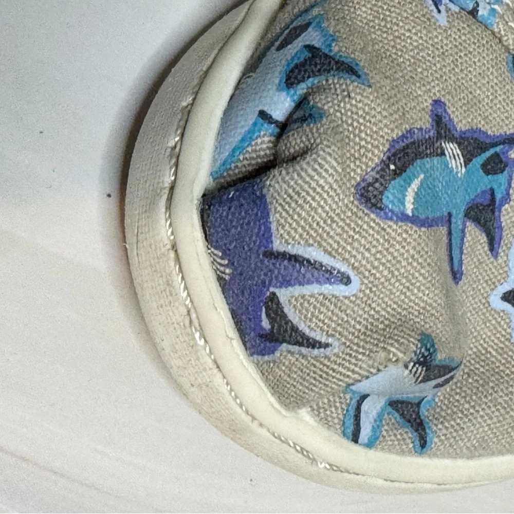 Toms Kids Shoes with Blue and Gray Shark Print. Size 10. Good Condition